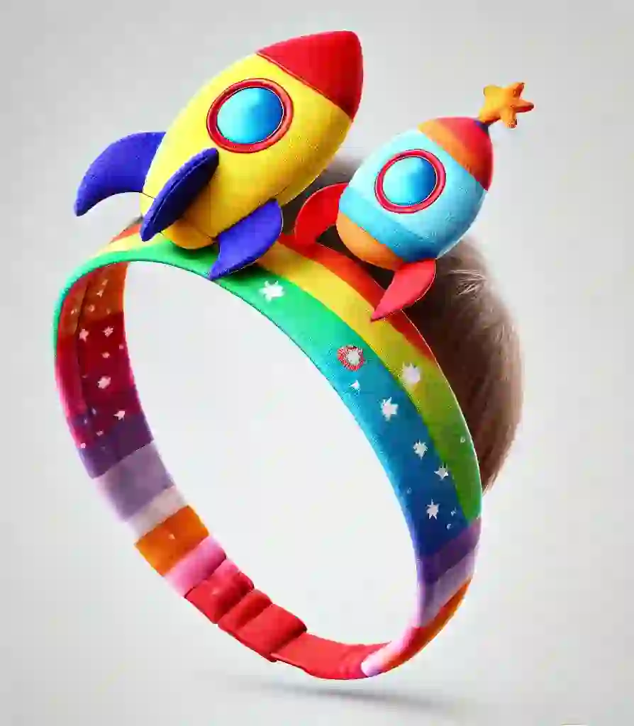 Rocket-Themed Baby Headband with Plush Rocket Toy